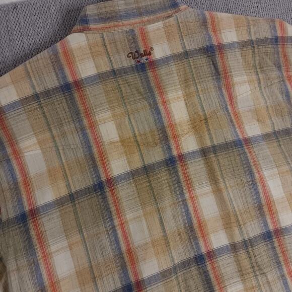 Vtg Walls Ranch Wear Western Shirt L Tan/Orange Plaid Pearl Snap Short Sleeve - Picture 11 of 15